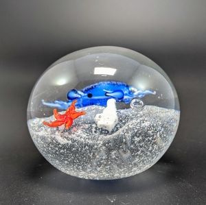 Glass Globe Paperweight Crab Starfish Blown Glass